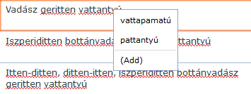 Exemplary segments showing underlined words which are incorrect and showing translation suggestions.